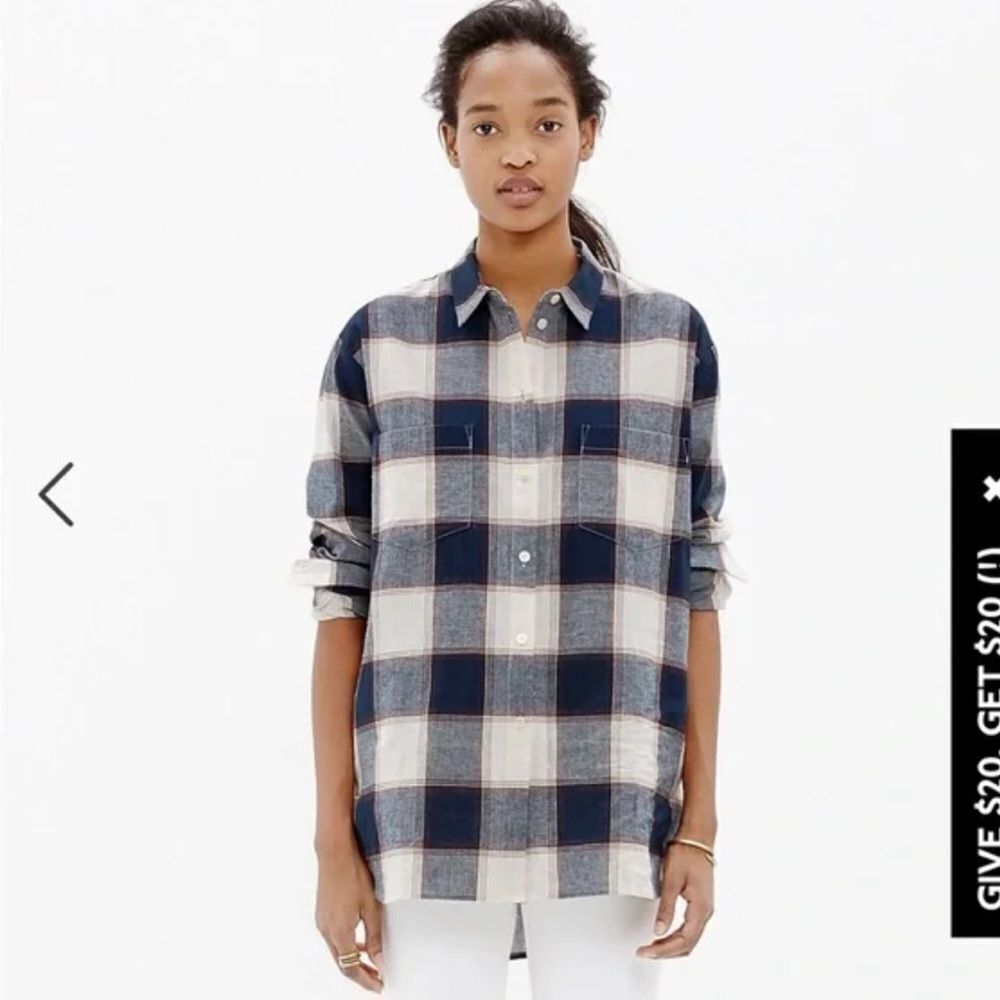 Madewell Plaid Oversized Flannel Boy Shirt Size XS %100 Cotton Long Sleeve